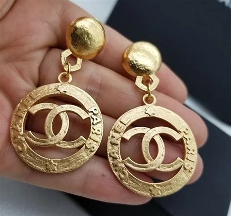 chanel gold hoop earrings|vintage chanel gold hoop earrings.